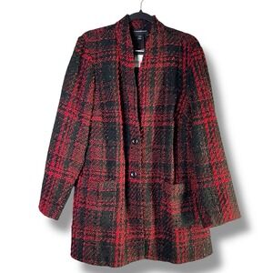 Lane Bryant Womens Sz 18/20 Long Blazer Red‎ Black Plaid Career Desk to Dinner